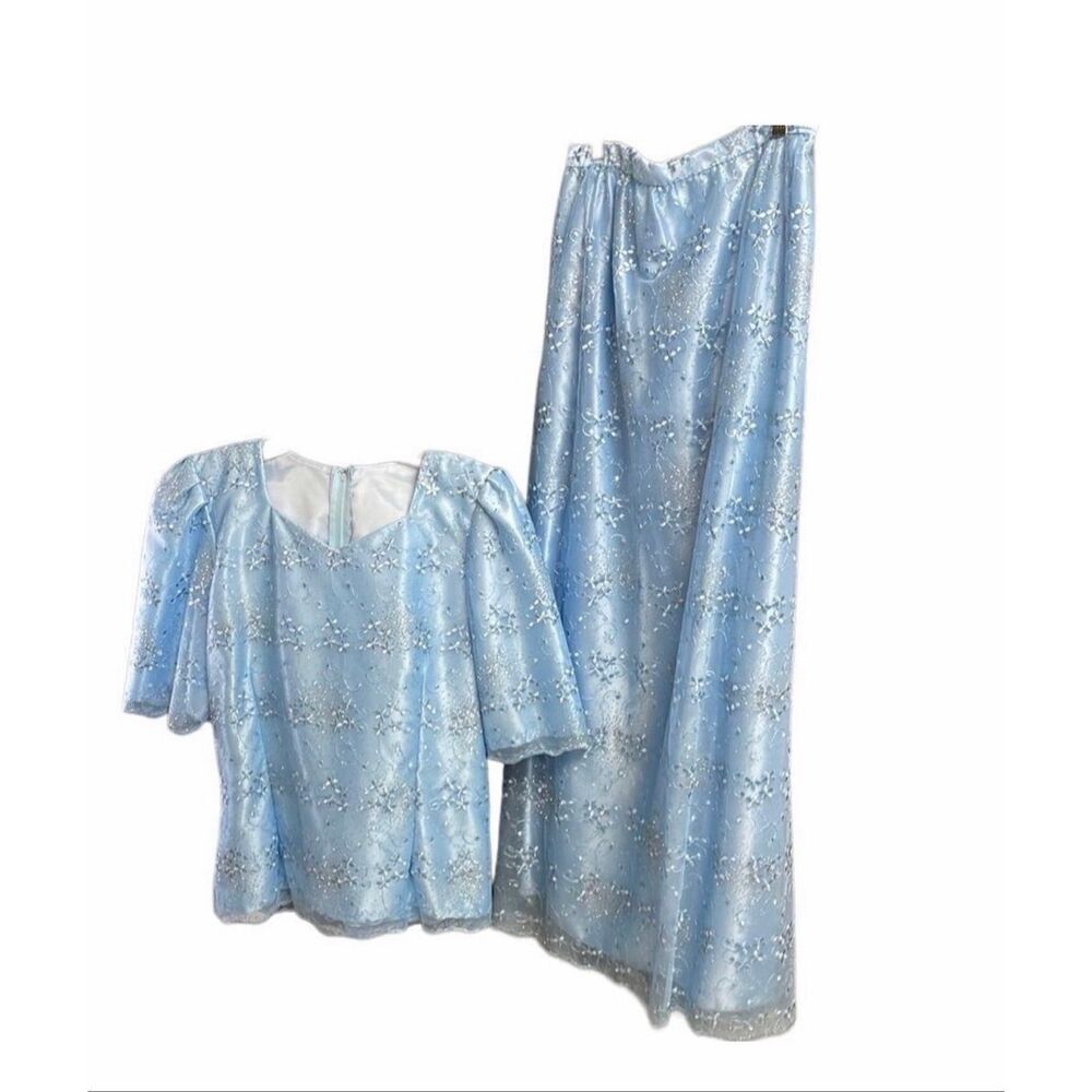 Creative Touch Baby Blue Maxi Skirt Set Small Floral Lace Mother of Bride